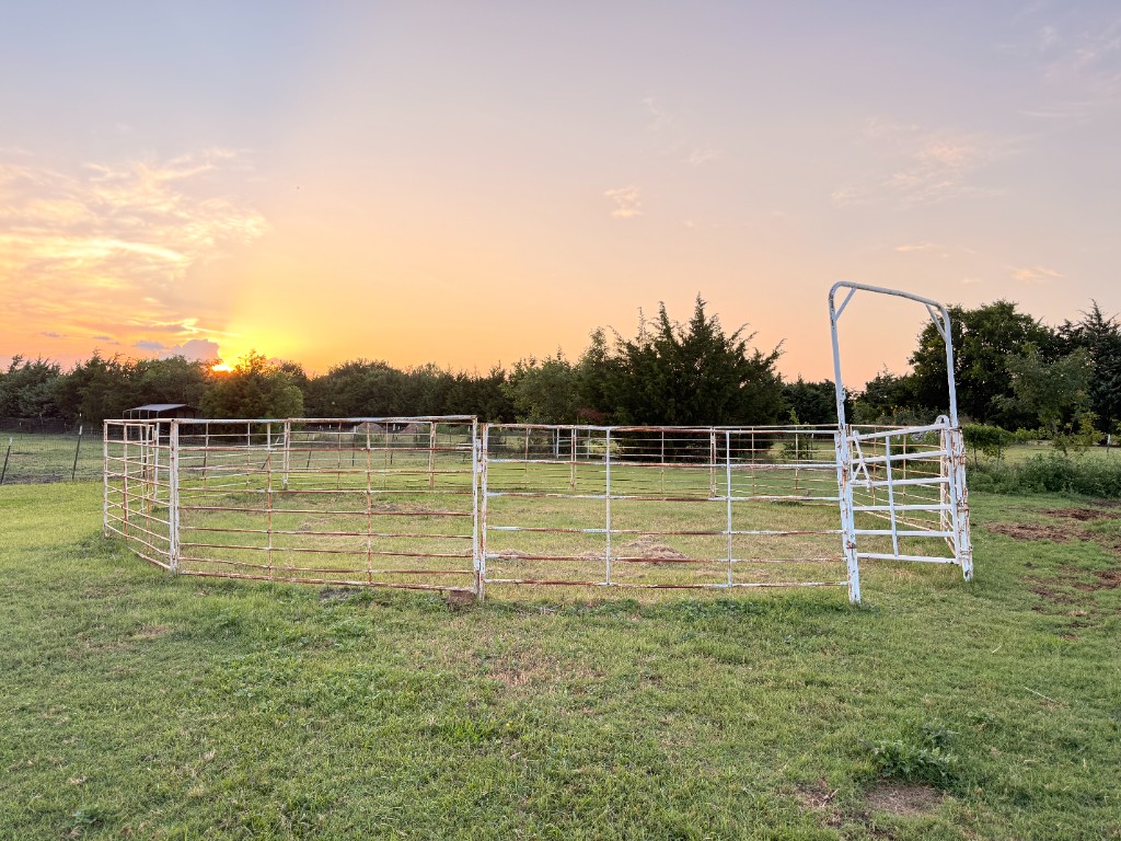 Round pen in the pasture at golden hour